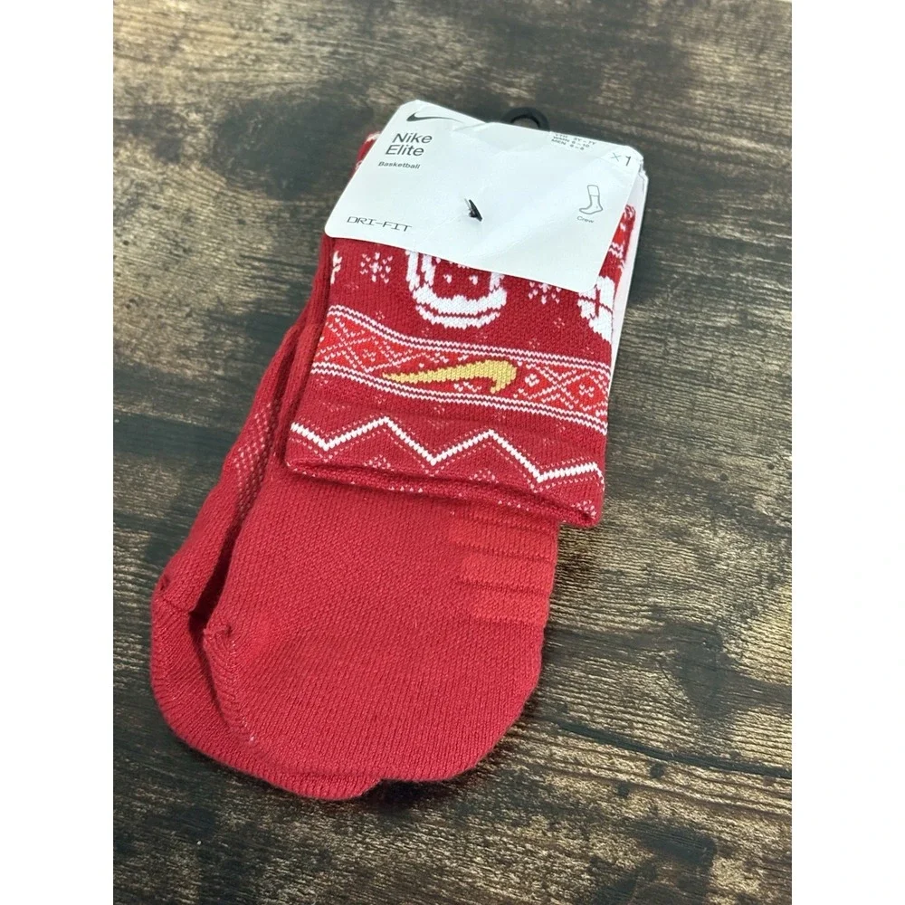 New Nike Elite Dri-Fit Christmas Basketball Socks Red 5Y-7Y Women 6-10 Men 6-8